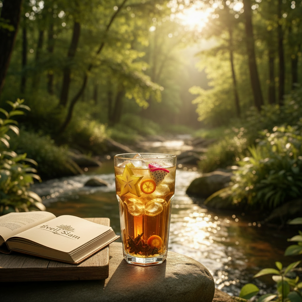 Cocktail Citron-Exotique - verre glacé au bord d'une rivière